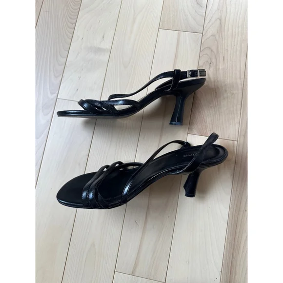 Vintage SPRING Y2K Black Strappy Sandals – Kitten Heel, Minimal 2000s - Picture 6 of 6
